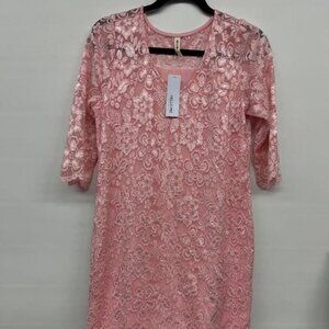 BOGO Hello Miz Pink Lace Maternity Dress size Large 38 long NWT
